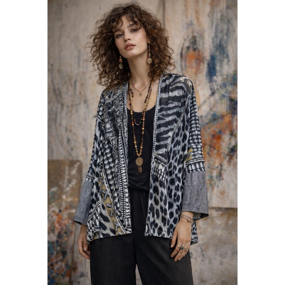 ANAC Kimono Jacket Artsy Sz S Open Front Sheer Resort Layering